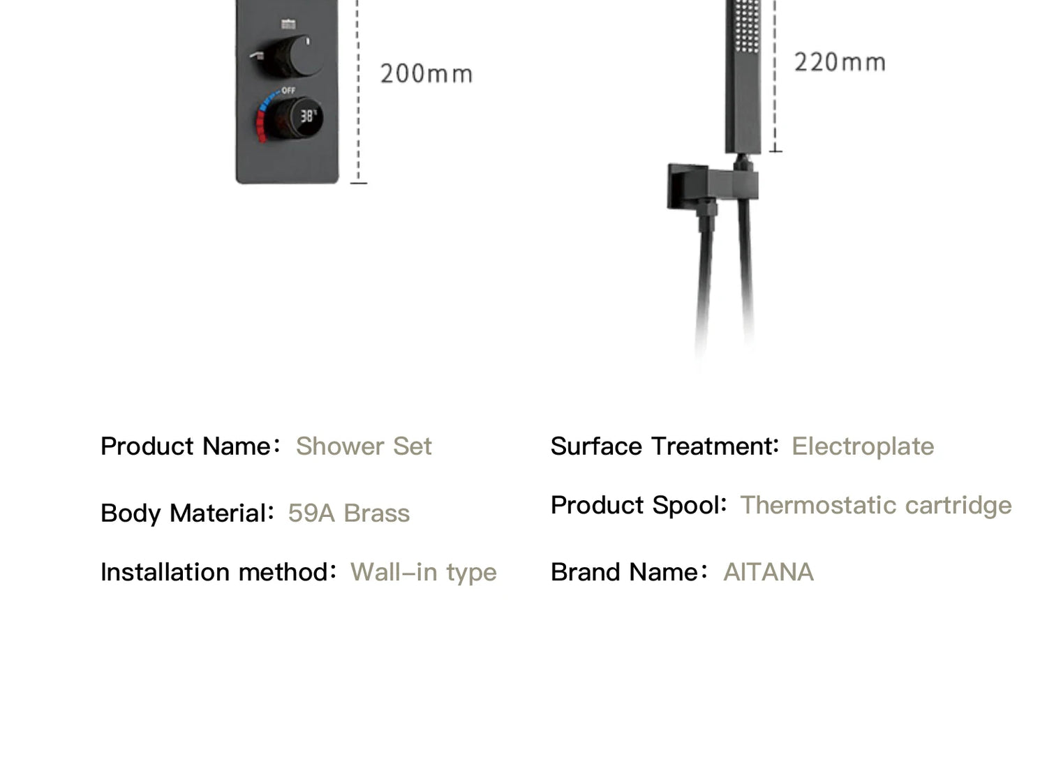 Luxury black shower system with wall mounted design LED digital display for dual control of hot & cold Simple bathroom Tap