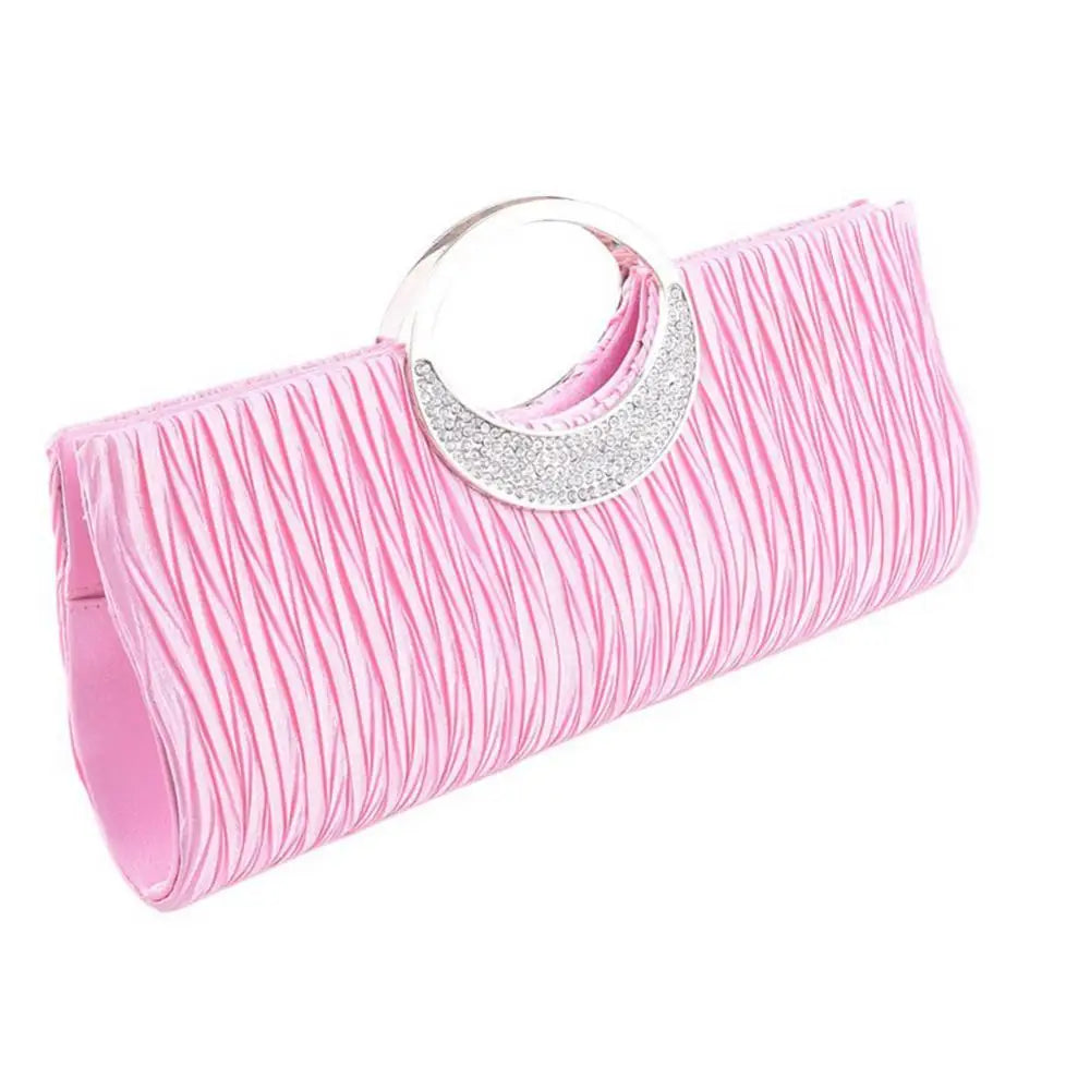 Fashion Women Luxury Handheld Bag Rhinestone Satin Pleated Evening Bag Party Shoulder Bag Clutch Purse Handbag