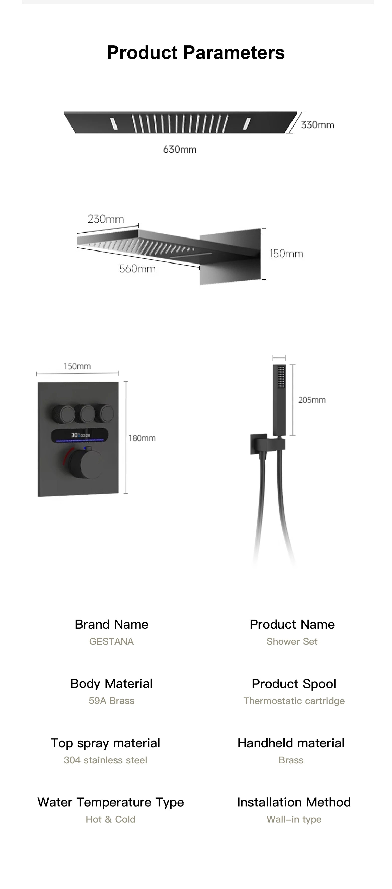 Luxury  gold LED digital display constant temperature shower system with hot&cold water ceiling embedded bath Mixer