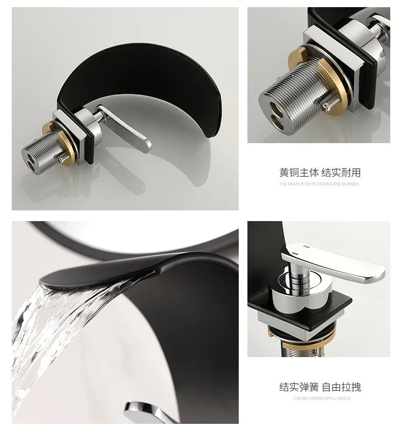 GEGVE Waterfall Washbasin Faucets Mixer Tap Sink Hot&cold Water Hydrant Iron To Sink A Bathtub Bathroom Sink tap tap Black White
