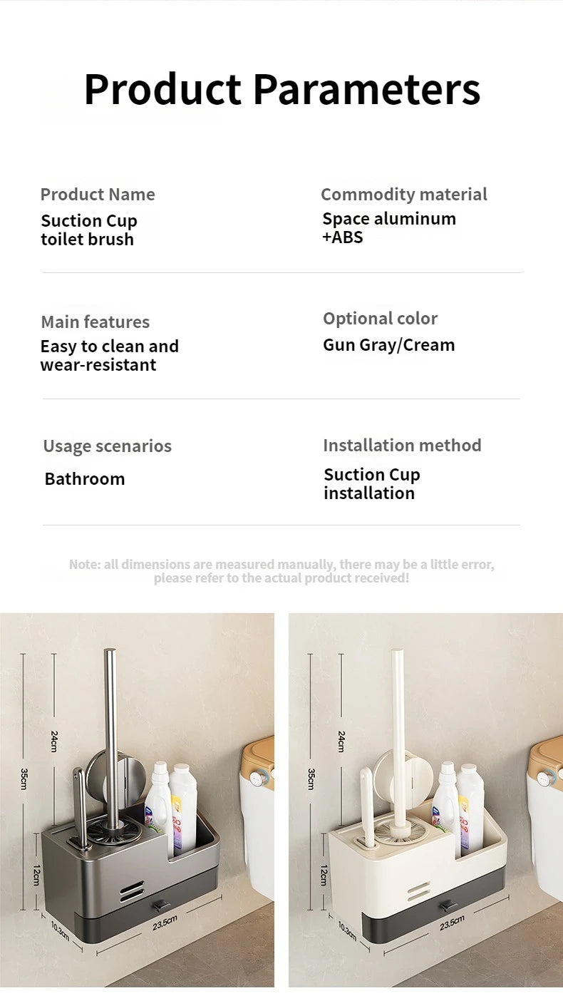 Wall-Mounted Bathroom Storage Rack With Suction Cup Toilet Brush No Drilling Required - New Toilet Brush For Spotless Cleaning