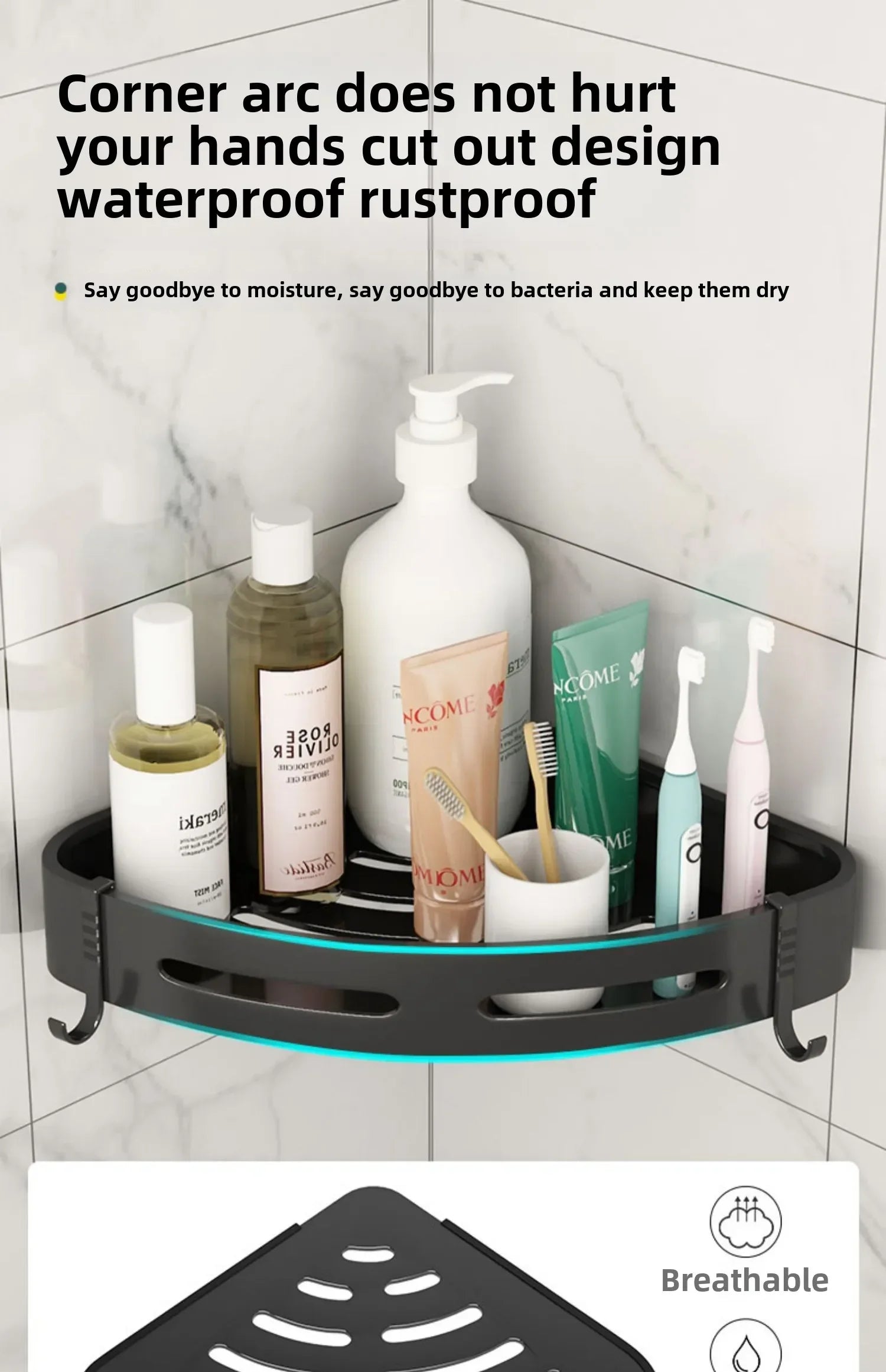1/2/3PCS No Punching Required Bathroom Shampoo Holder Shower Caddy Shelves Household Storage Shelf Towel Holder Shelves