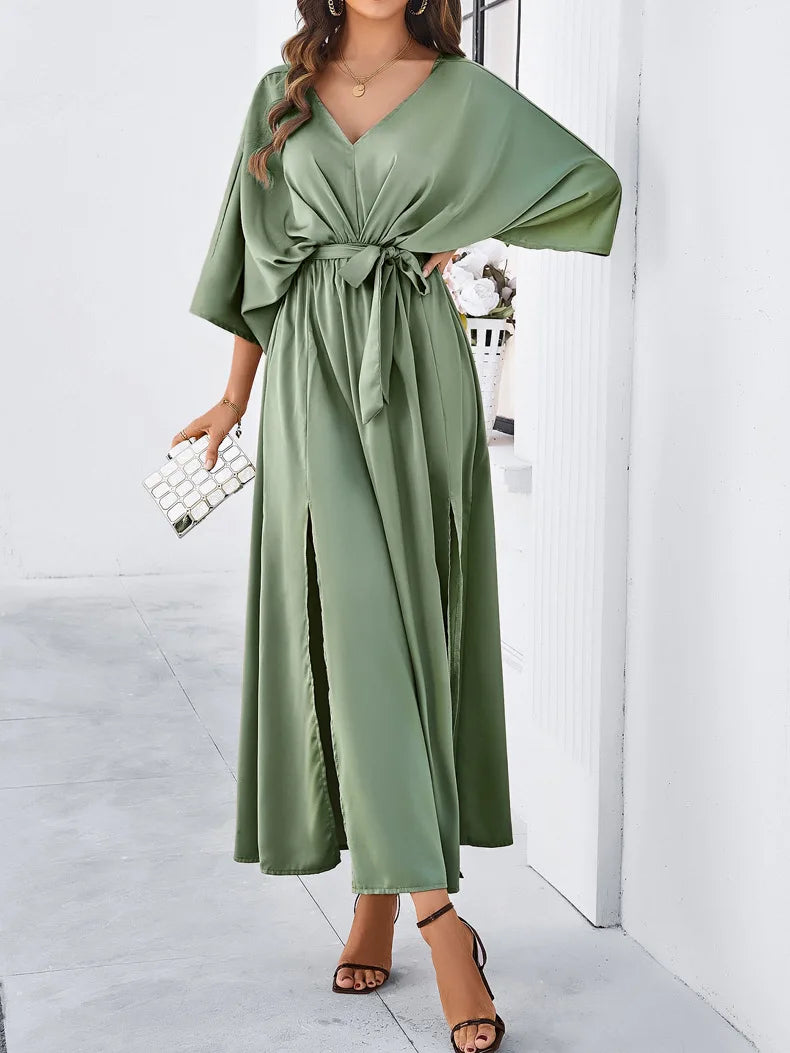 2025 Dress Women Female Clothing Fashion Elegant Evening Party Dresses High Waist V-Neck Loose Dresses