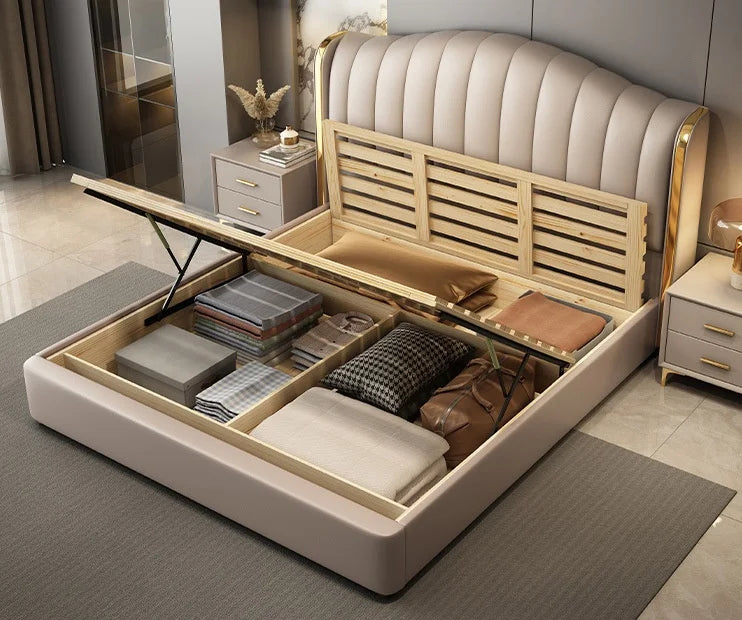 king Size Bed Up-holstered Home Queen Cama Matrimonial Modernas Bedroom Furniture Lit Complet Letto Luxury Bed Frame Wooden Bett