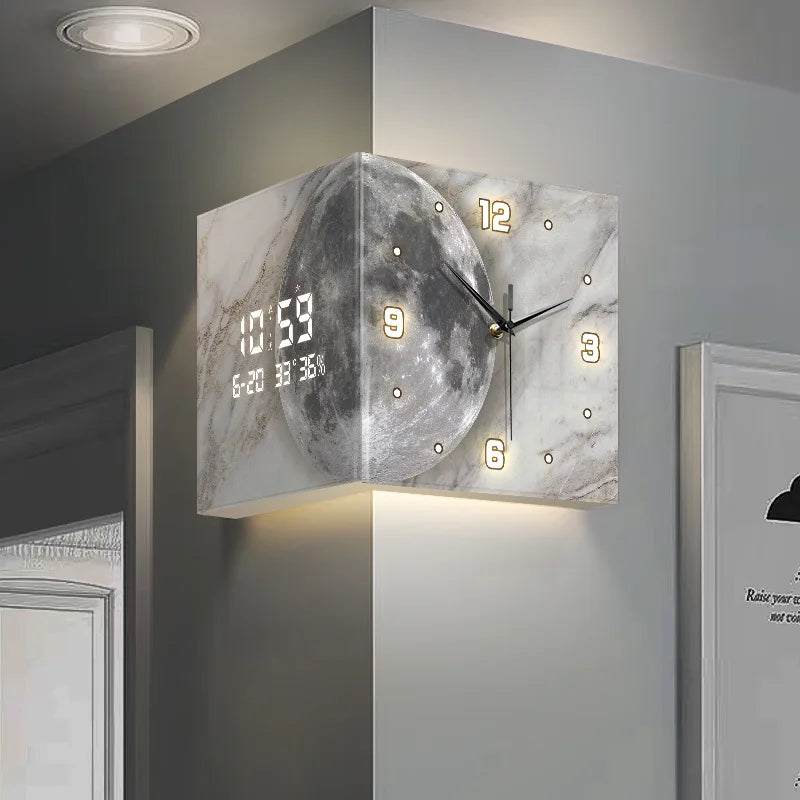 New Living Room Corner Clock Perpetual Calendar Electronic Wall Clock Modern Simple Double-sided Clocks Creative Corner Watch