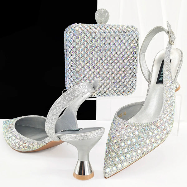 doershow Charming Shoes And Bag Matching Set With silver Hot Selling Women Italian Shoes And Bag Set For Party Wedding! SQ1-1