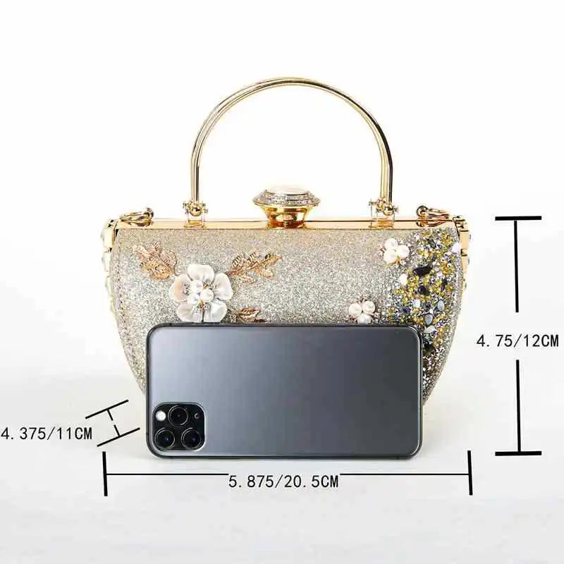 2024 New Arrival Flower Crystal Wedding Bridal Clutch Purse Luxury Designer Women&