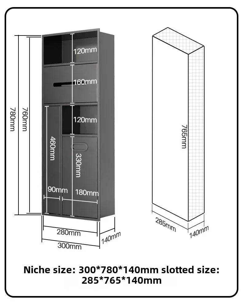 Stainless Steel Niche Bathroom Metal Embedded Trash Can Cabinet Finished Toilet Side Tissue Storage Rack