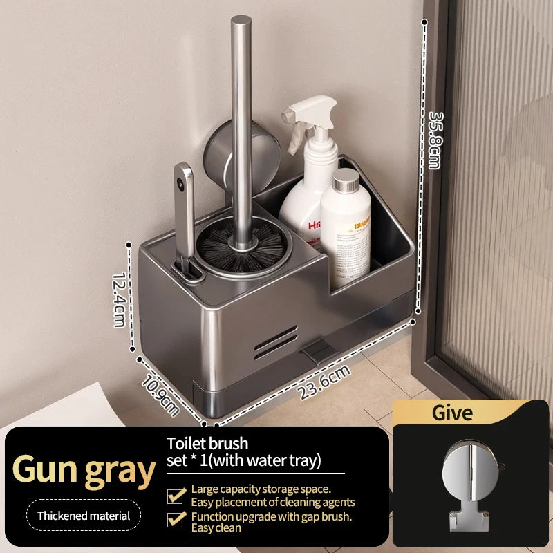 Wall-Mounted Bathroom Storage Rack With Suction Cup Toilet Brush No Drilling Required - New Toilet Brush For Spotless Cleaning