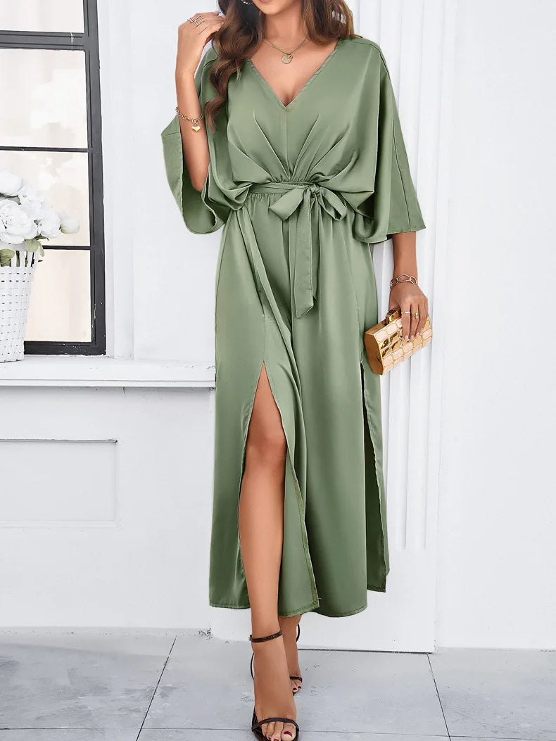 2025 Dress Women Female Clothing Fashion Elegant Evening Party Dresses High Waist V-Neck Loose Dresses