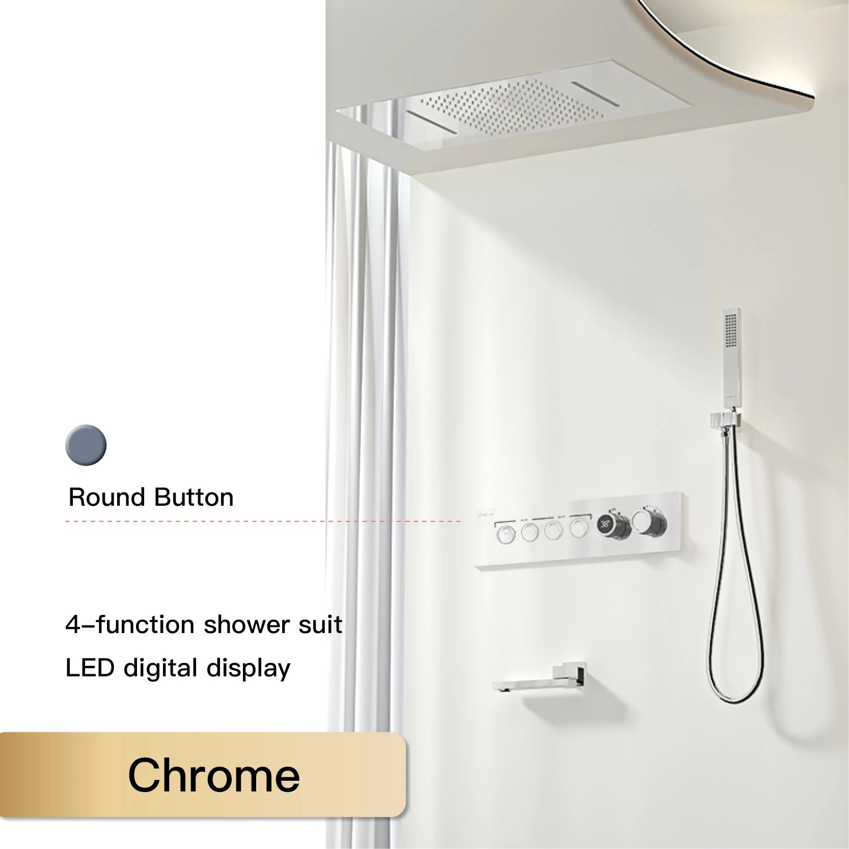 Luxury  black brass shower system wall-mounted LED digital display design Cold & hot dual-control 4-function ceiling shower Tap