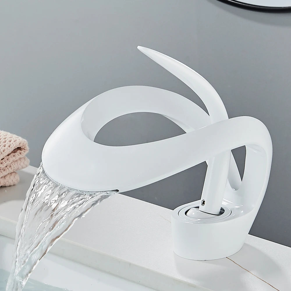 Solid Brass Waterfall Basin Faucet Single Handle Hot Cold Water Mixer Tap For Bathroom Sink