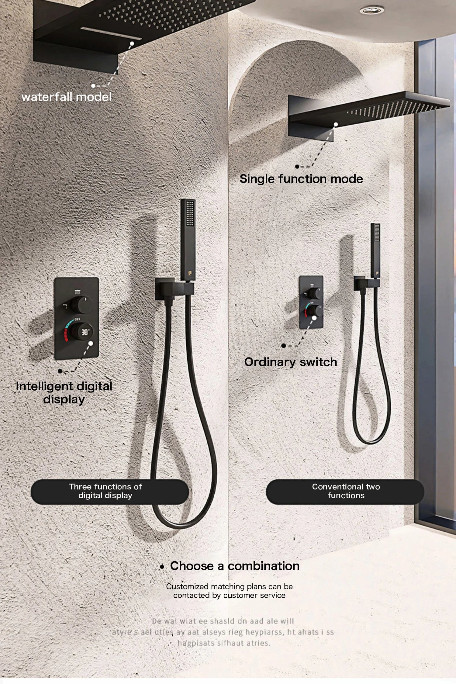 Luxury black shower system with wall mounted design LED digital display for dual control of hot & cold Simple bathroom Tap