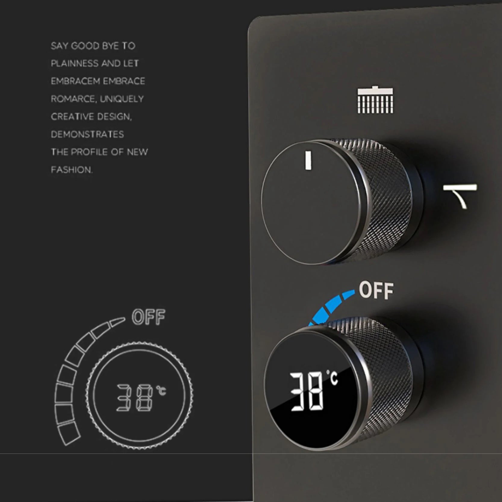 Luxury black shower system with wall mounted design LED digital display for dual control of hot & cold Simple bathroom Tap