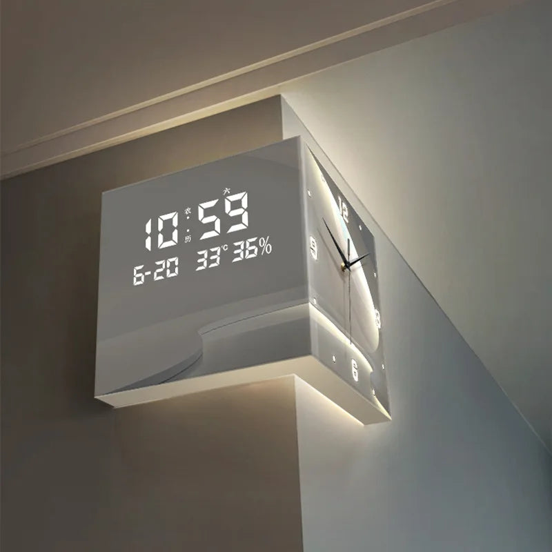 New Living Room Corner Clock Perpetual Calendar Electronic Wall Clock Modern Simple Double-sided Clocks Creative Corner Watch