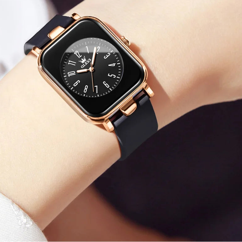 OLEVS square watch simple trendy silicone tape quartz watch women&