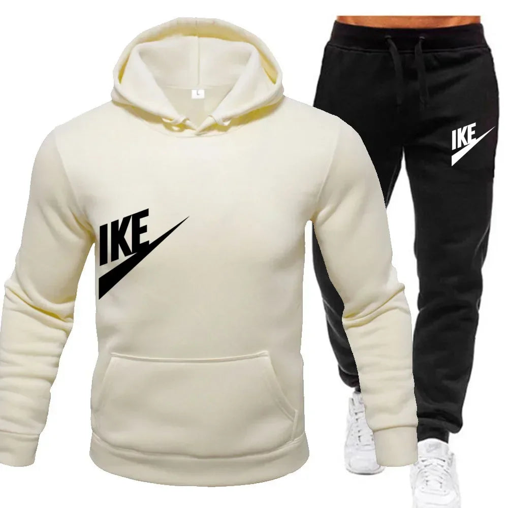 New hooded sports hoodie + 2 sets of sweatpants, fashion printed autumn and winter men&