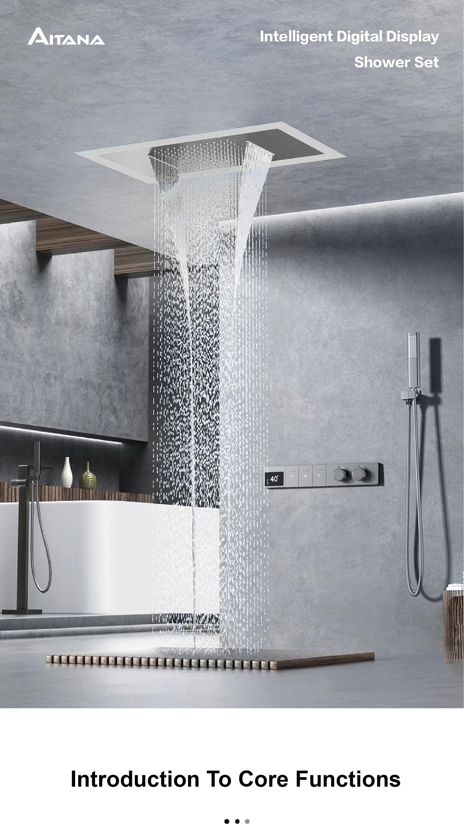 Luxury brass gun gray ceiling constant temperature shower system LED digital display hot and cold water embedded bathroom faucet