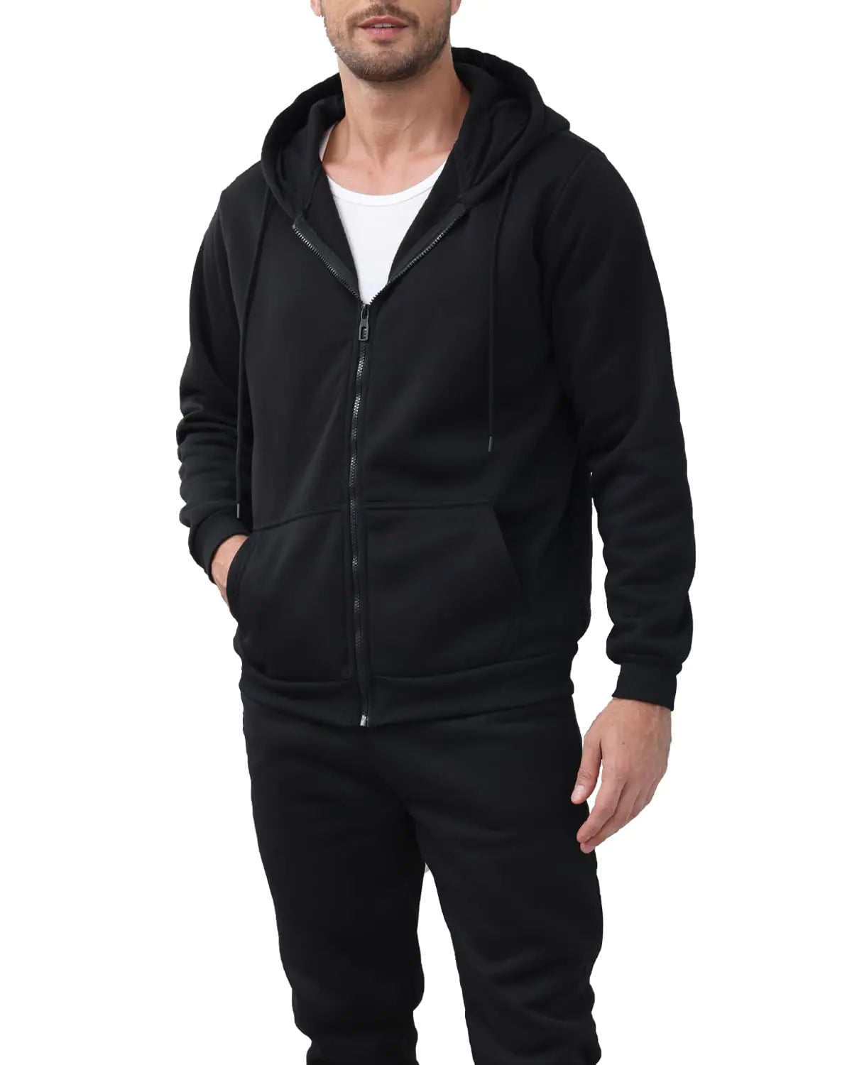 TUVEKE Black Mens Sweatsuit Casual Sweat Suits for Men 2 Piece Jogging Suits Sets Athletic Full Zip Hoodie and Pants Casual Track Suits Mens Set M