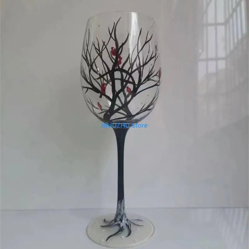 Hand-Painted Four Seasons Tree Wine Glass - Elegant Decorative Drinkware