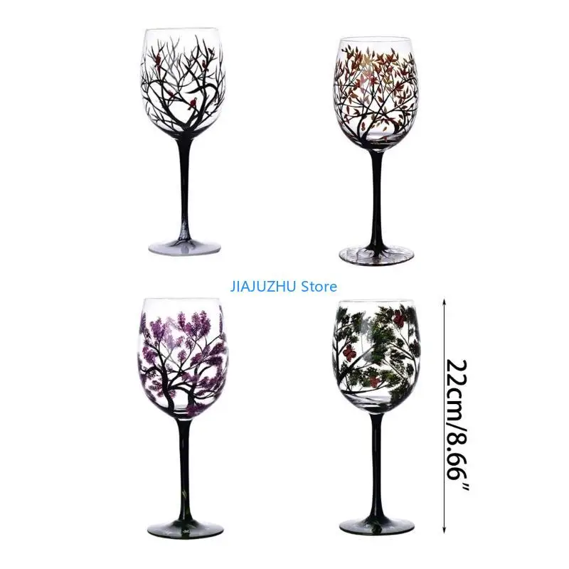 Hand-Painted Four Seasons Tree Wine Glass - Elegant Decorative Drinkware