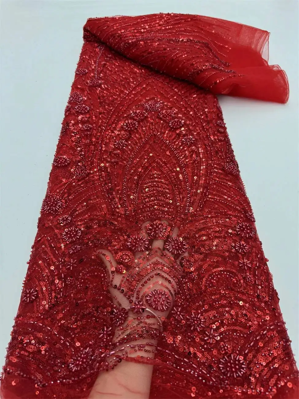 Premium African Beaded French Lace Fabric for Wedding Dresses 2025