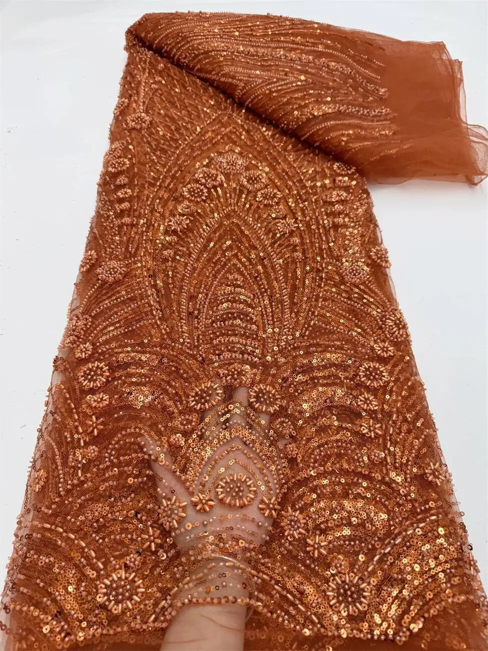 Premium African Beaded French Lace Fabric for Wedding Dresses 2025