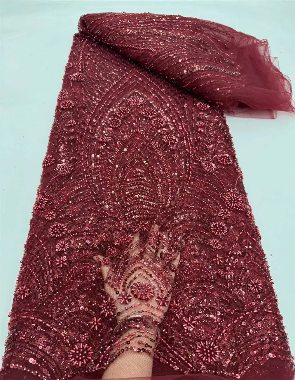 Premium African Beaded French Lace Fabric for Wedding Dresses 2025