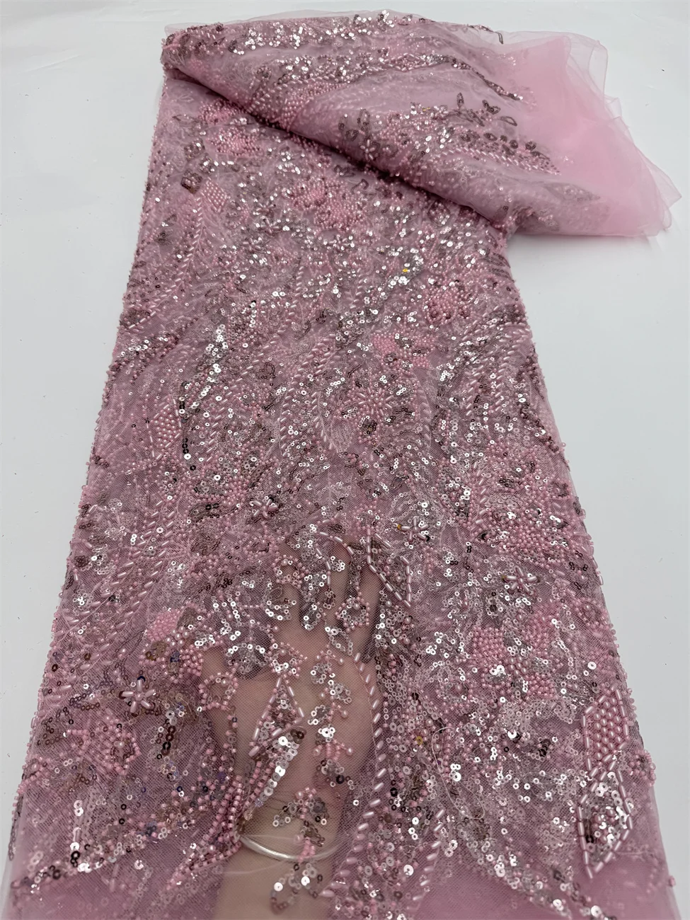 Premium African Beaded French Lace Fabric for Wedding Dresses 2025