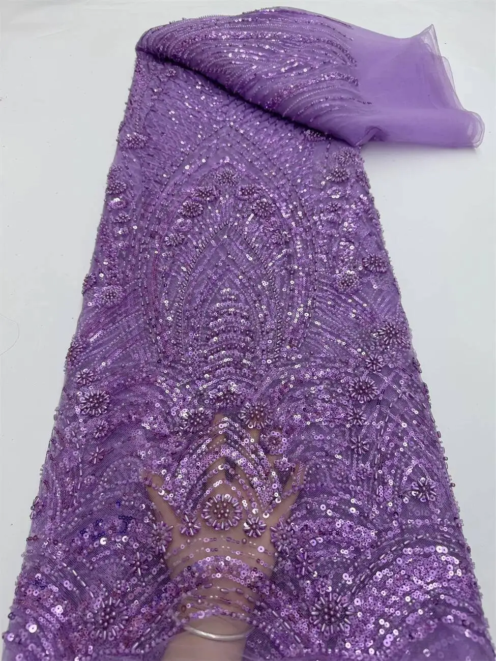Premium African Beaded French Lace Fabric for Wedding Dresses 2025