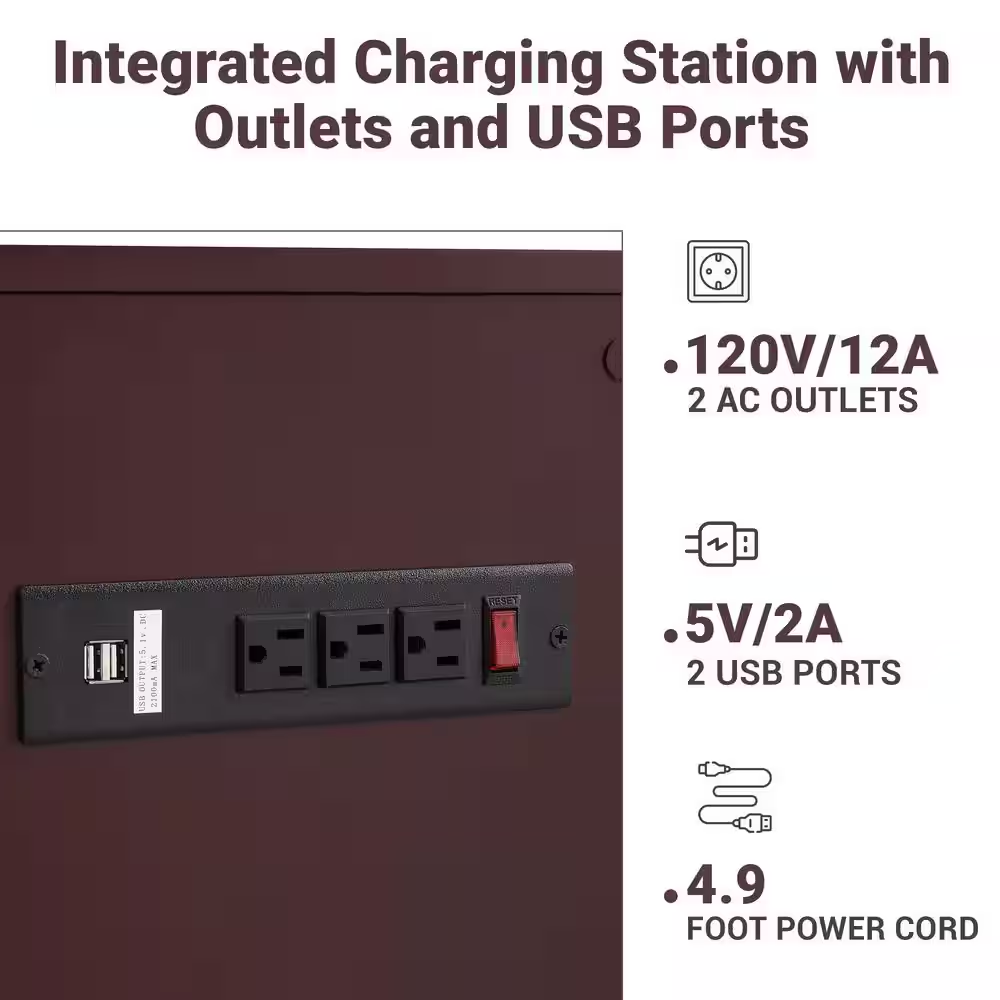 11 In. Cherry Rectangle Wood End Table with USB Ports and Outlets