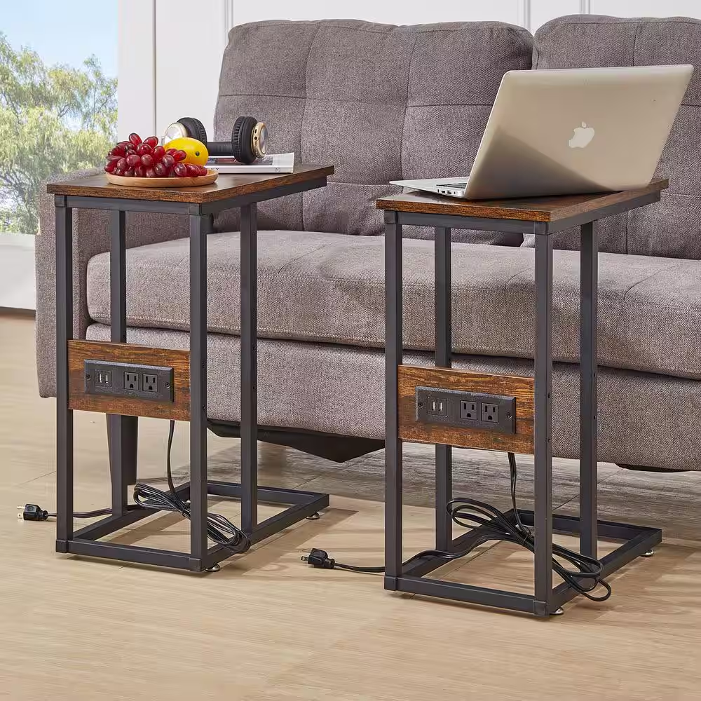 11 In. W. Brown C-Shaped End Side Couch Table Snack Style for Living Room, Sofa,