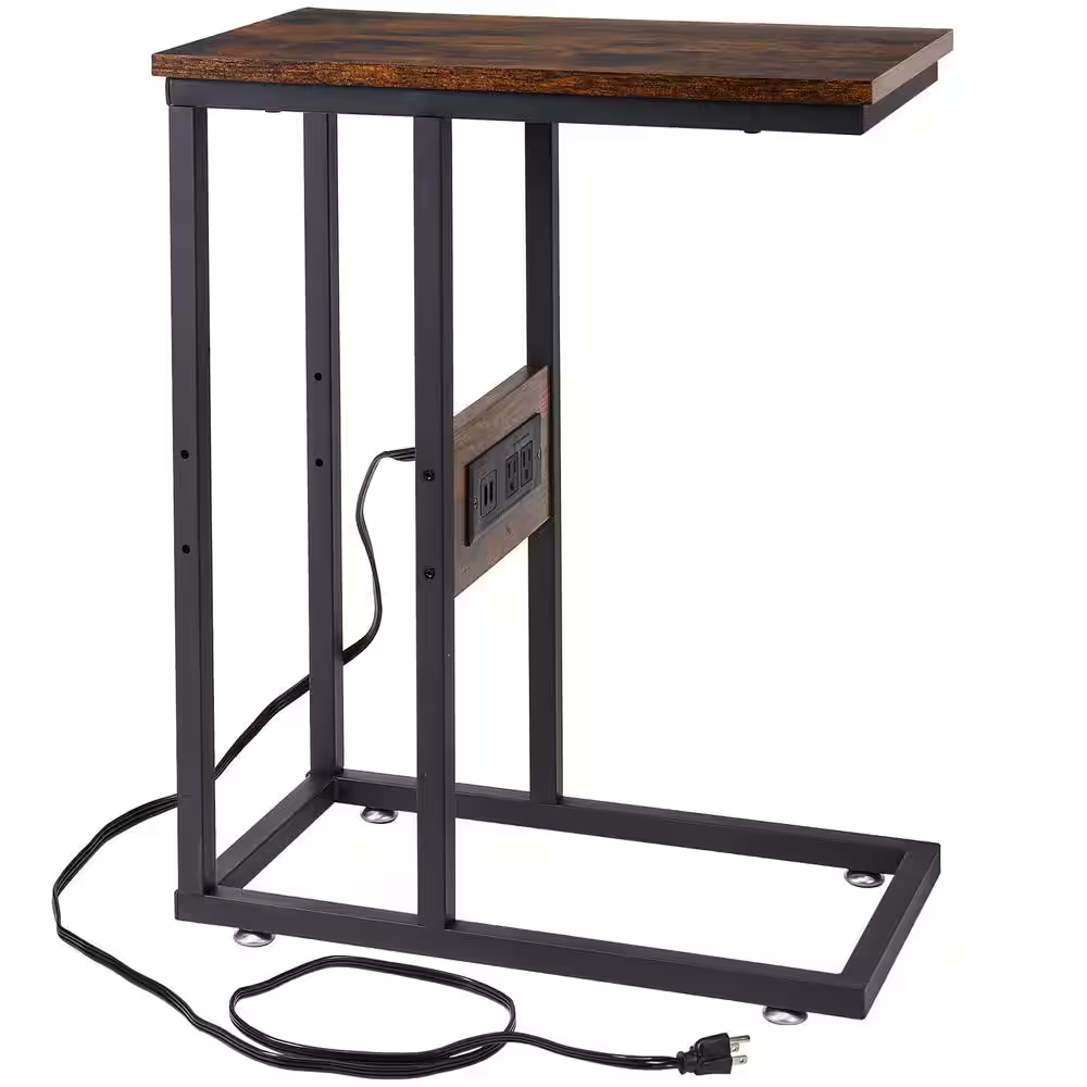 11 In. W. Brown C-Shaped End Side Couch Table Snack Style for Living Room, Sofa,