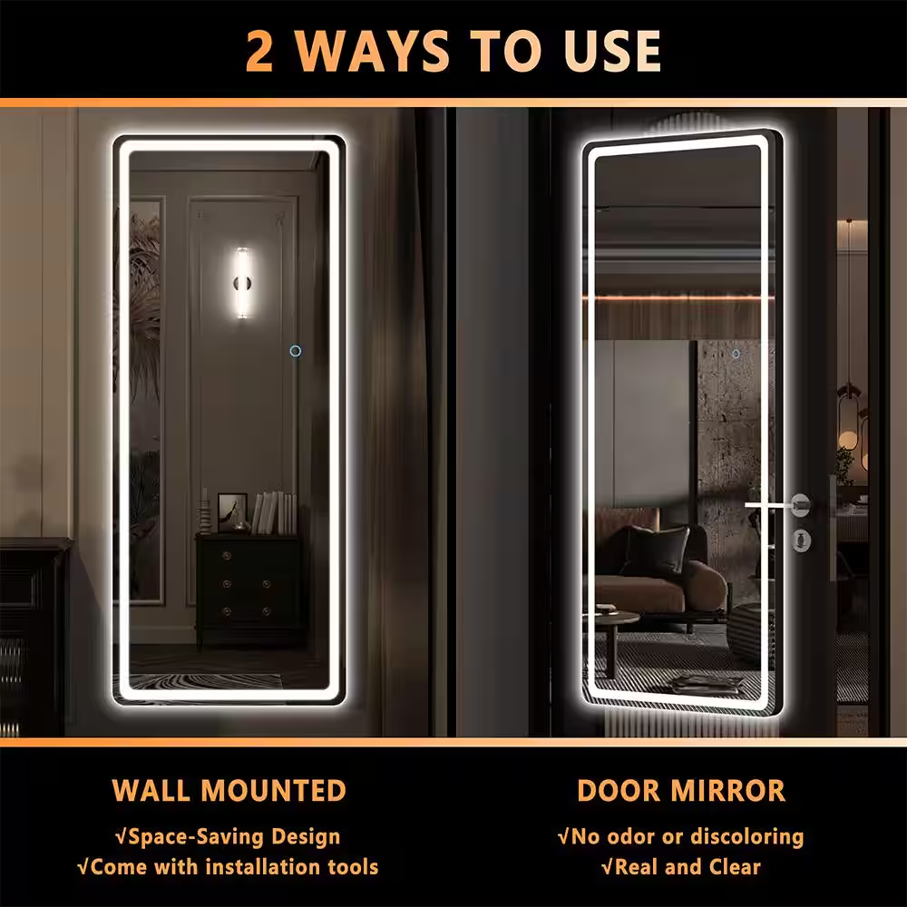 16 In. W X 44 In. H Rectangle Frame LED Full Body Wall Mounted White Mirror