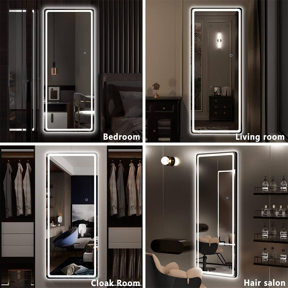 16 In. W X 44 In. H Rectangle Frame LED Full Body Wall Mounted White Mirror