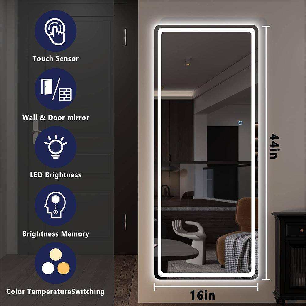 16 In. W X 44 In. H Rectangle Frame LED Full Body Wall Mounted White Mirror