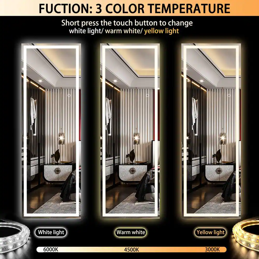 18 In. W X 58 In. H Square Black LED Lighted Floor Standing Mirror, Full Body Dr