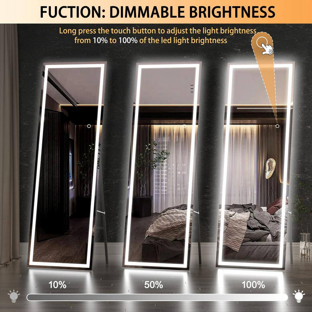18 In. W X 58 In. H Square Black LED Lighted Floor Standing Mirror, Full Body Dr