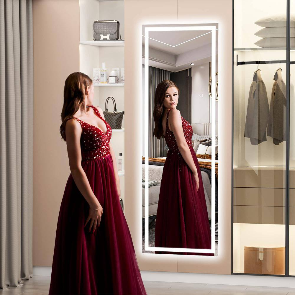 18 In. W X 58 In. H Square Black LED Lighted Floor Standing Mirror, Full Body Dr