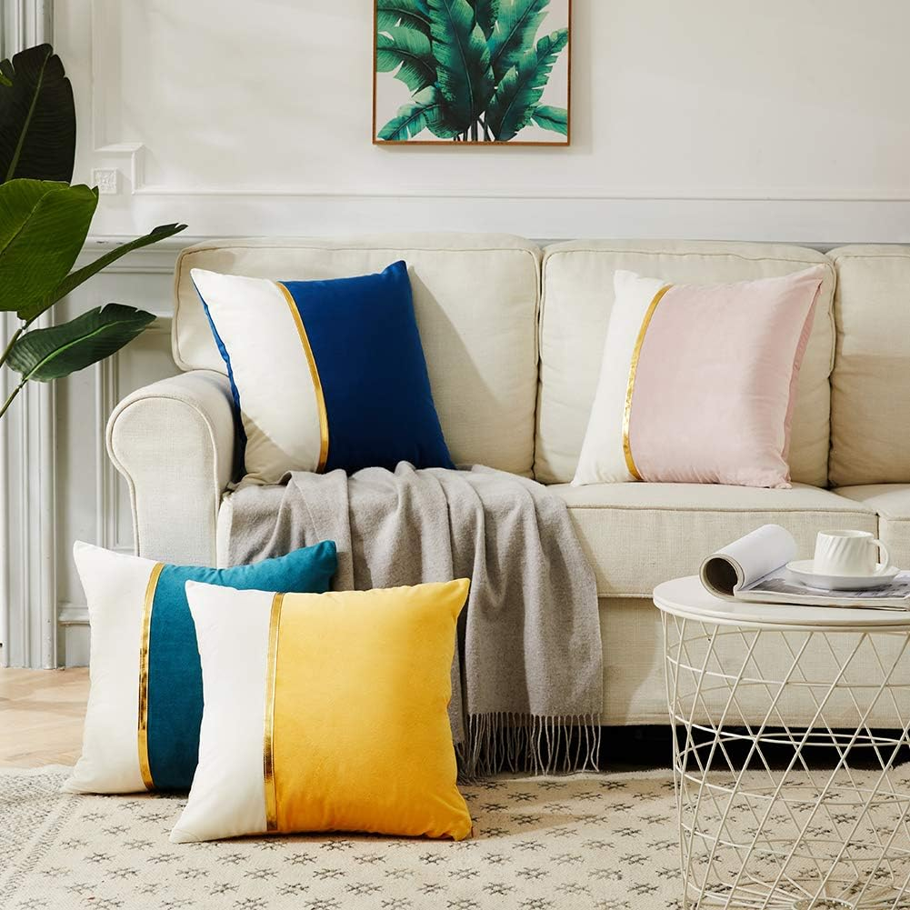 2 Packs Yellow Decorative Throw Pillow Covers 18X18 Inch for Living Room Couch B