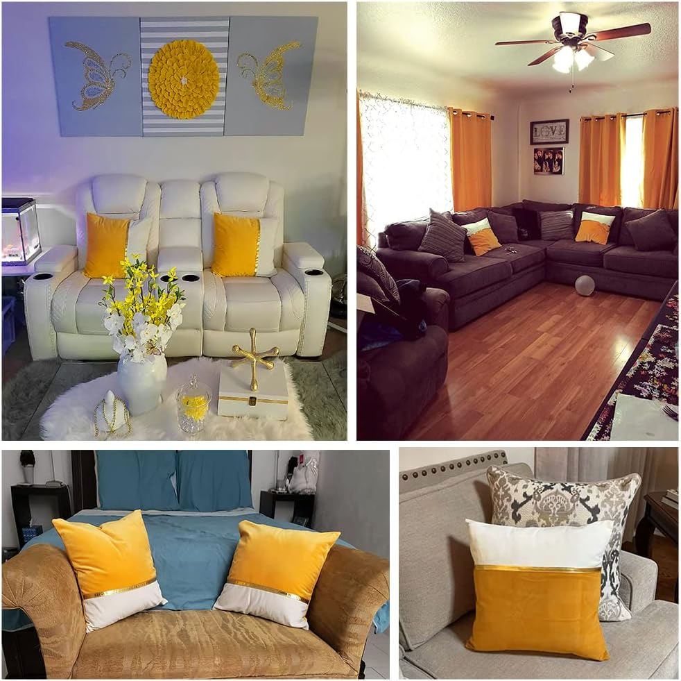 2 Packs Yellow Decorative Throw Pillow Covers 18X18 Inch for Living Room Couch B