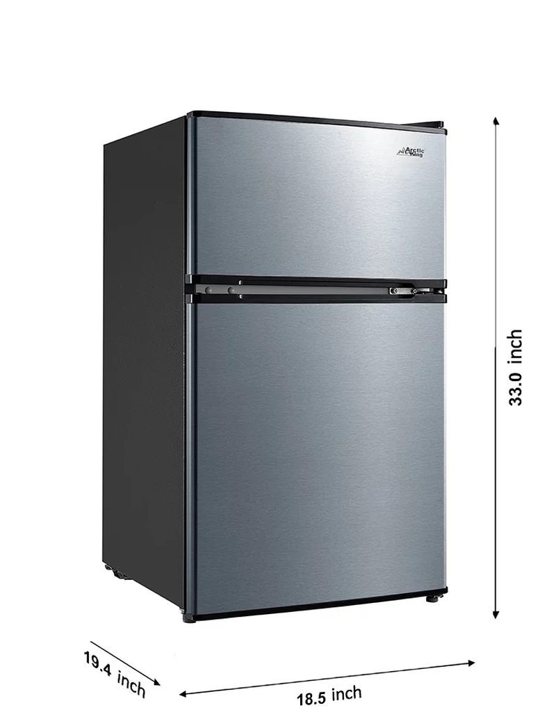 3.2 Cu Ft Two Door Mini Fridge with Freezer, Stainless Steel, E-Star