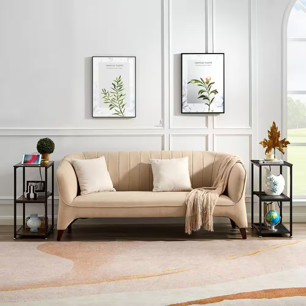 3-Tier Brown Side Table Stable Open Shelves with Metal Frames, End Table with Pl