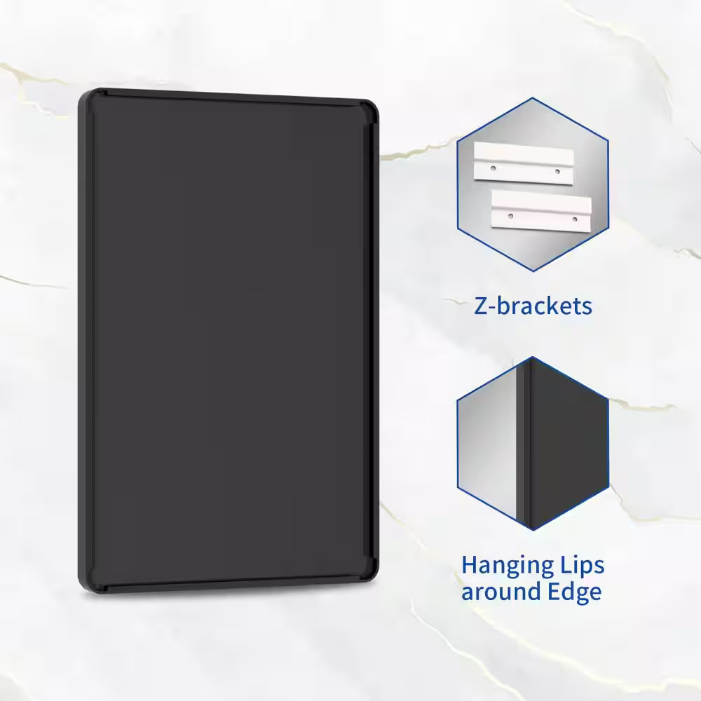30 In. W X 48 In. H Rectangular Modern Aluminum Alloy Framed Rounded Black Wall