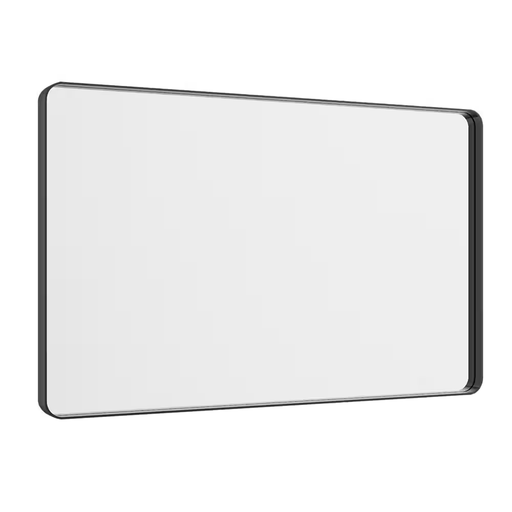 30 In. W X 48 In. H Rectangular Modern Aluminum Alloy Framed Rounded Black Wall
