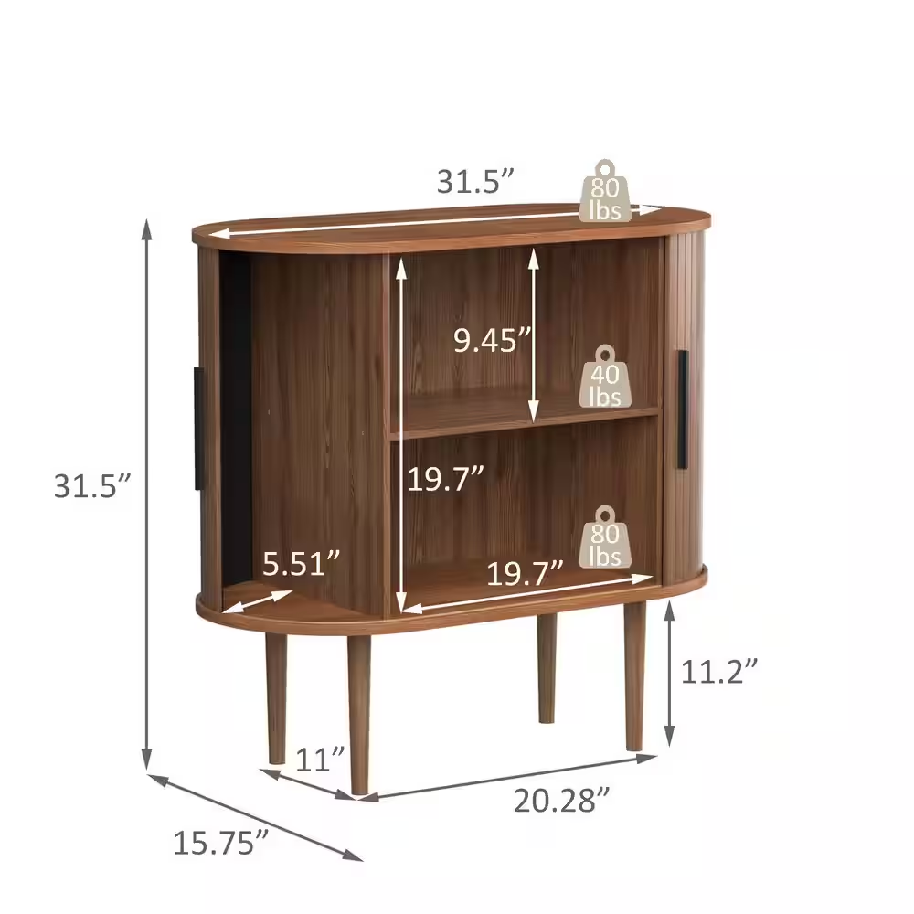 31.5 In. W Accent Storage Cabinet with Sliding Tambour Door and Curved Side Cabi