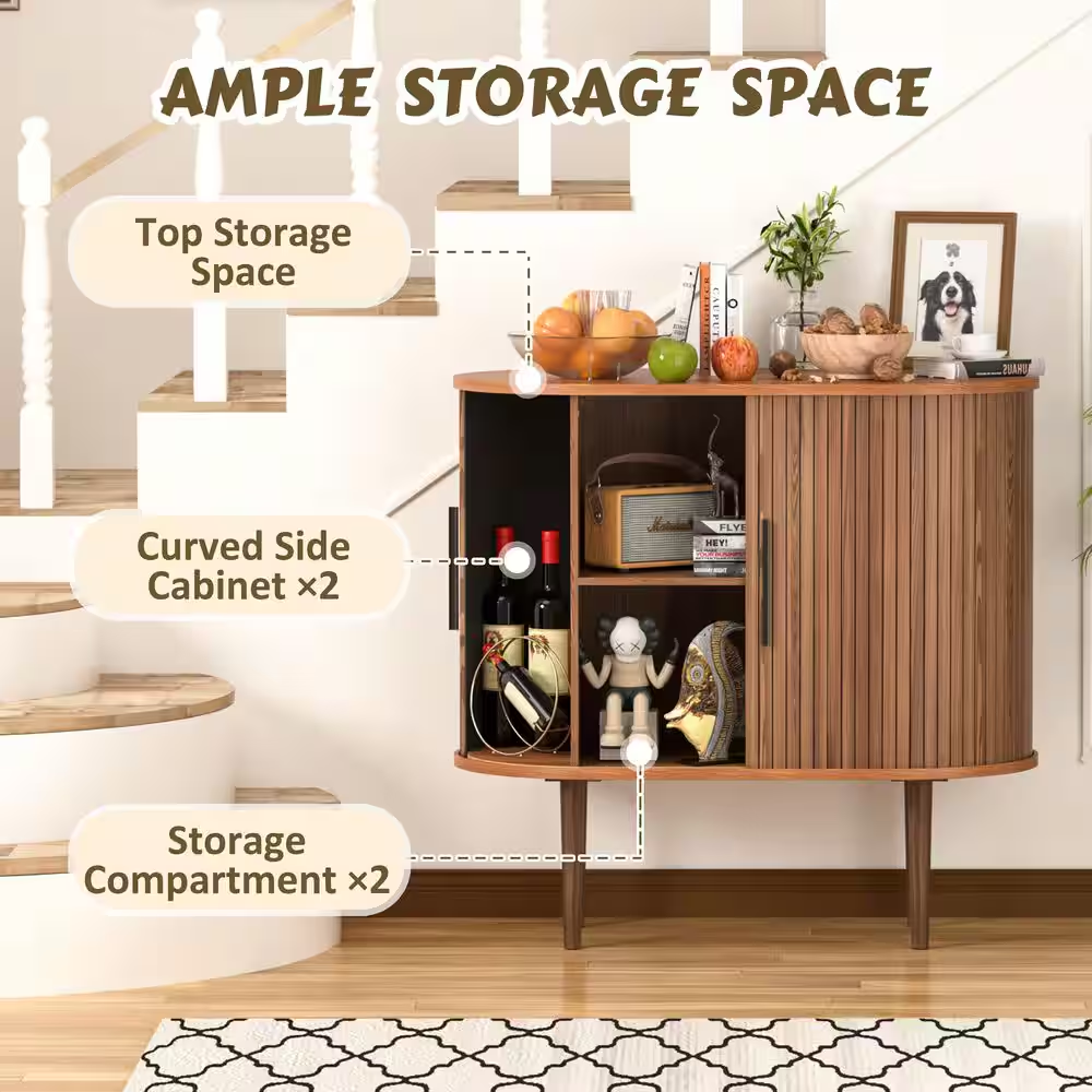 31.5 In. W Accent Storage Cabinet with Sliding Tambour Door and Curved Side Cabi