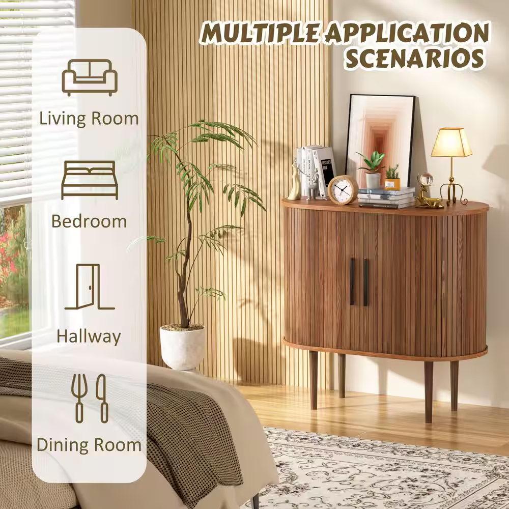 31.5 In. W Accent Storage Cabinet with Sliding Tambour Door and Curved Side Cabi