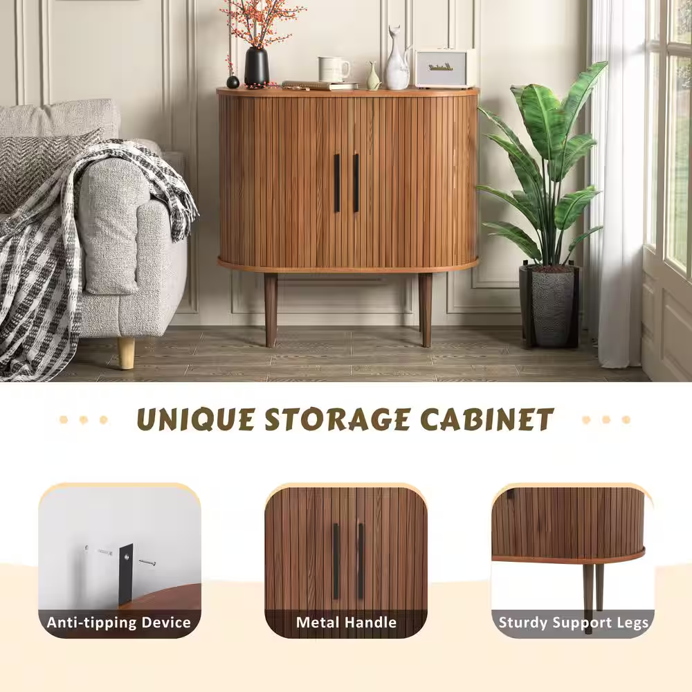 31.5 In. W Accent Storage Cabinet with Sliding Tambour Door and Curved Side Cabi