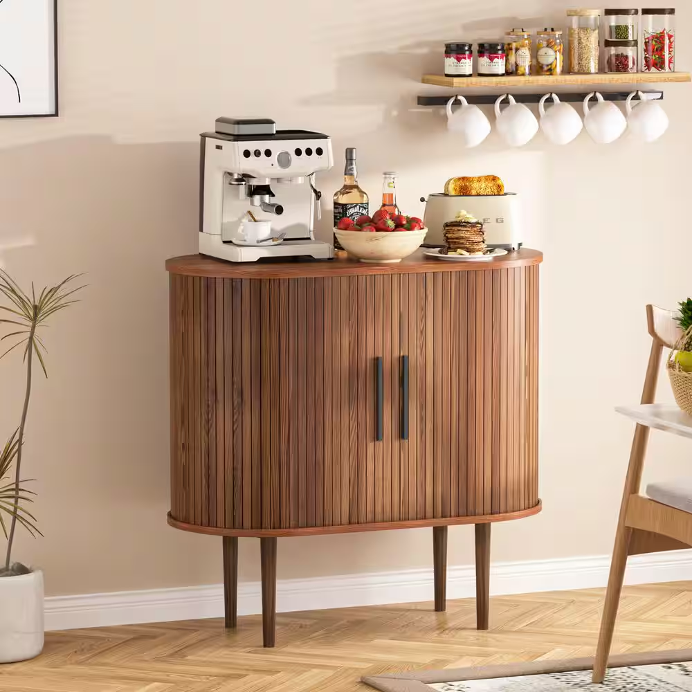 31.5 In. W Accent Storage Cabinet with Sliding Tambour Door and Curved Side Cabi